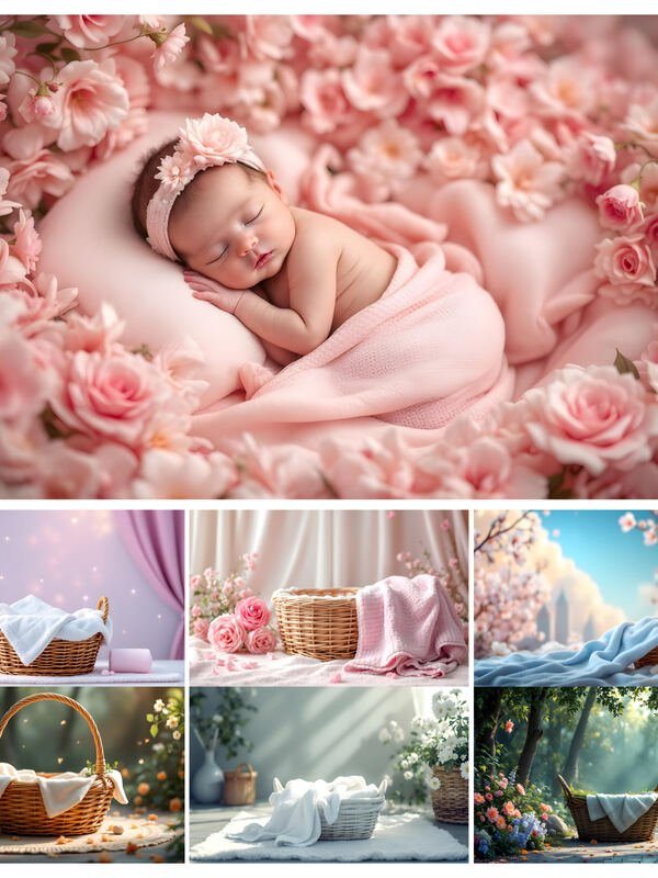 Newborn Baby Shoot Backdrops – 23 Digital AI Backgrounds