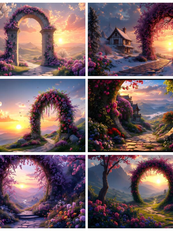 Beautiful Flower Arch Backdrops – 31 Digital AI Backgrounds