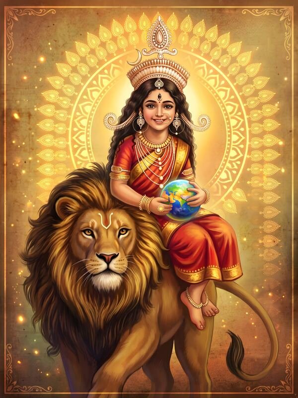 Bal Durga Riding Lion – Ultra HD God Photo
