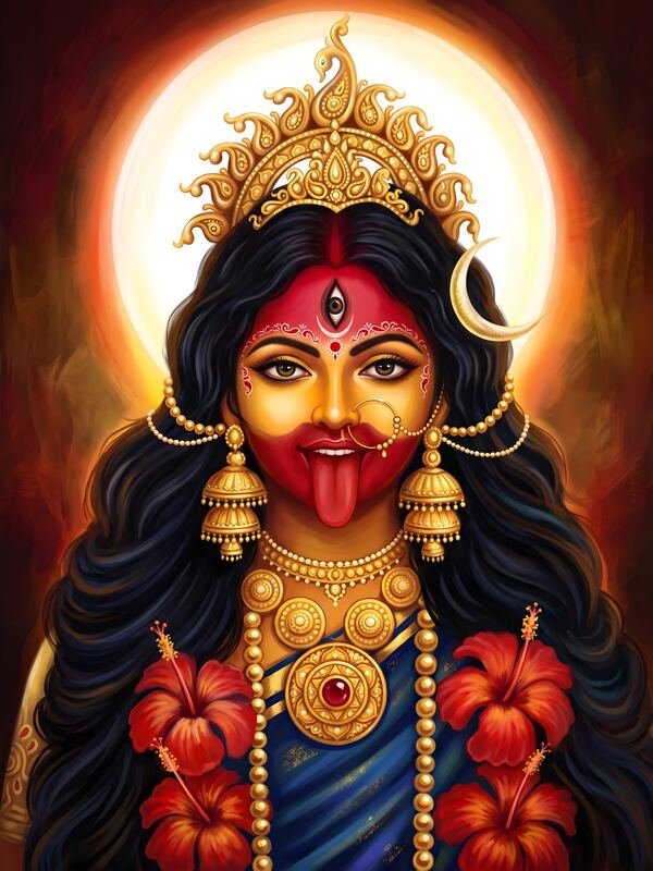 Maa Kali with Hibiscus and Golden Crown – Ultra HD God Photo