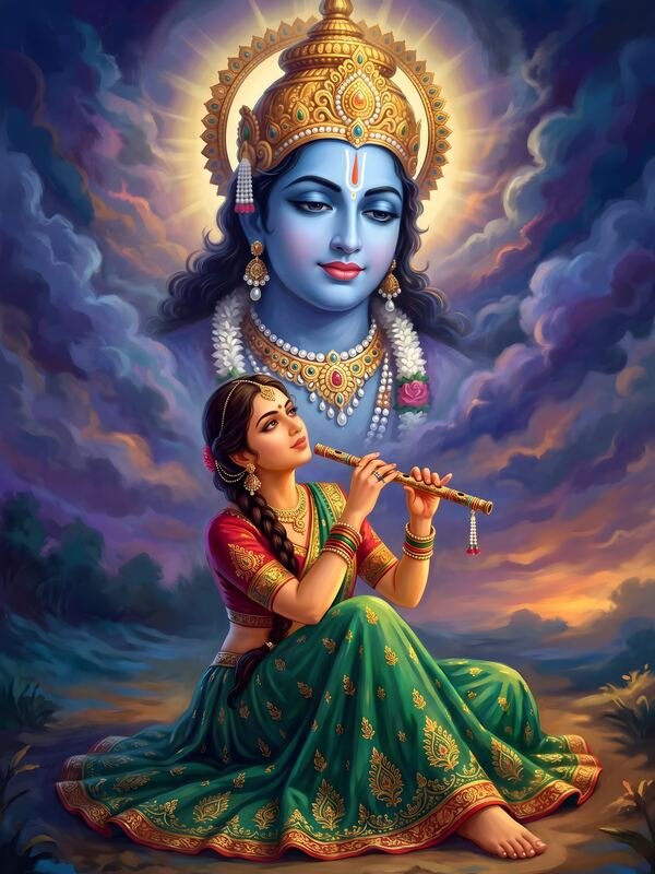 Radha with Krishna in the Evening Sky – Ultra HD God Photo