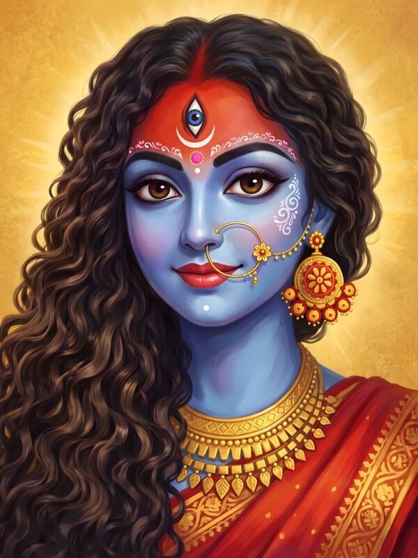Maa Kali Portrait with Gold Jewellery – Ultra HD God Photo