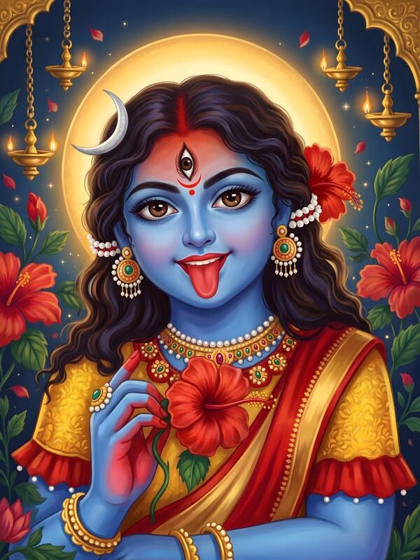 Little Maa Kali with Hibiscus and Diyas – Ultra HD God Photo