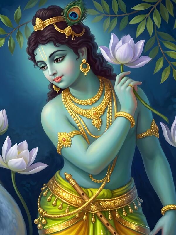 Krishna with Swan and Lotus – Ultra HD God Photo (Landscape)
