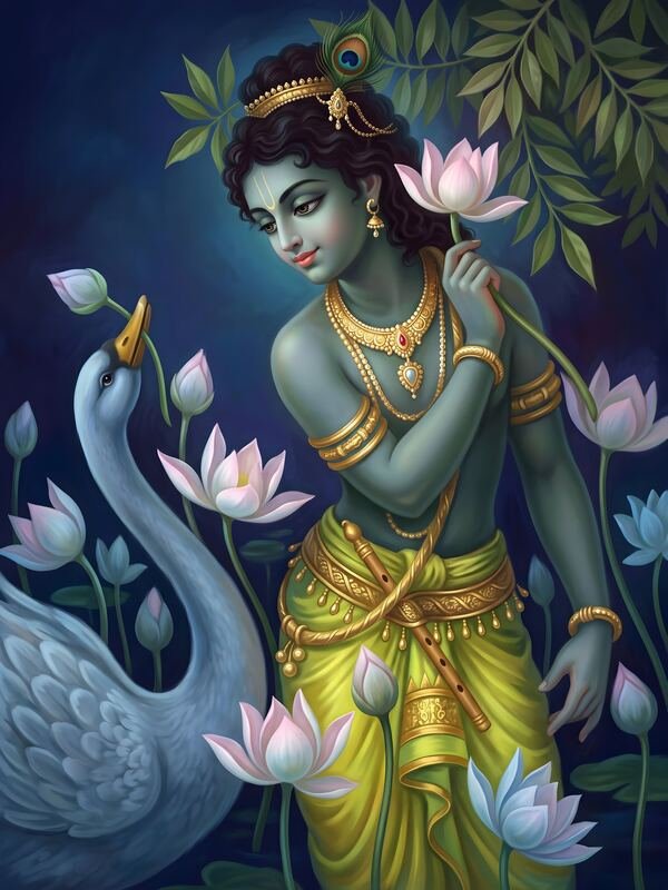 Krishna with Swan and Lotus – Ultra HD God Photo