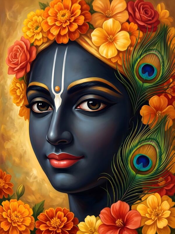 Krishna with Marigold and Peacock Feather – Ultra HD God Photo