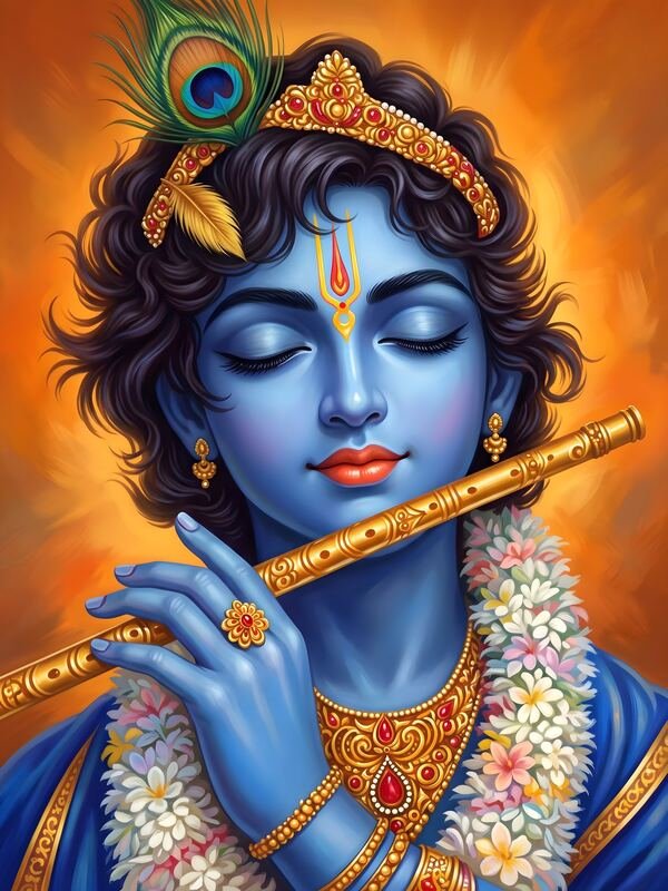 Krishna Playing Flute Close-Up – Ultra HD God Photo
