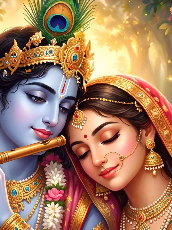 Radha Krishna in Flower Garden – Ultra HD God Photo (Landscape)
