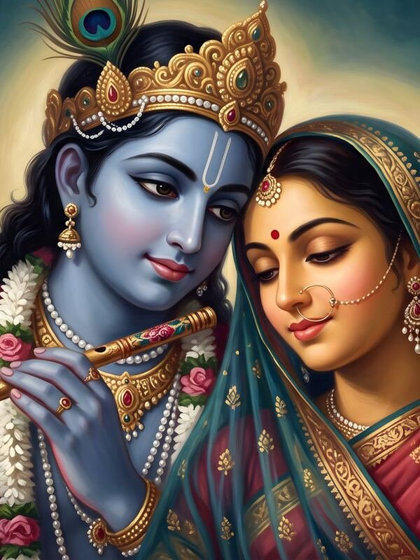 Radha Krishna with Golden Crown – Ultra HD God Photo (Landscape)
