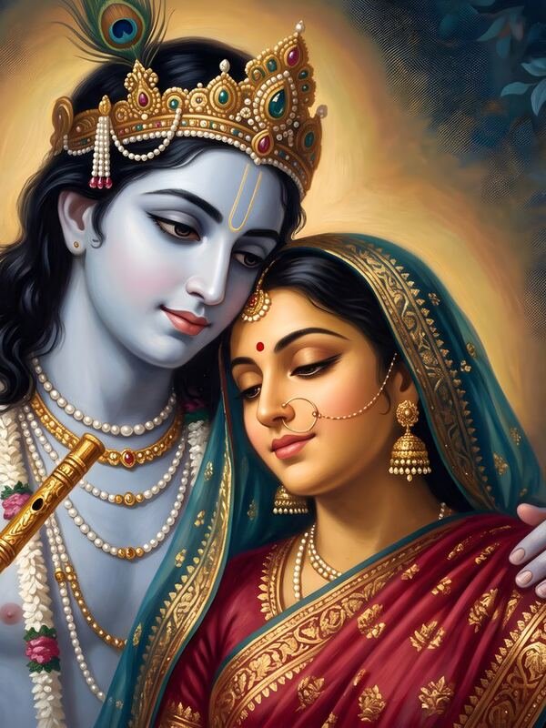 Radha Krishna in Night Forest – Ultra HD God Photo (Landscape)