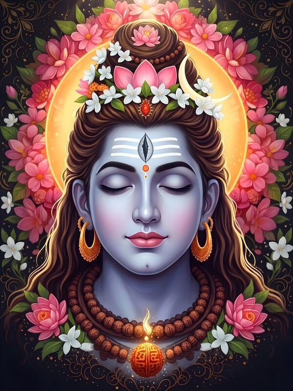 Lord Shiva Face with Lotus Flowers – Ultra HD God Photo