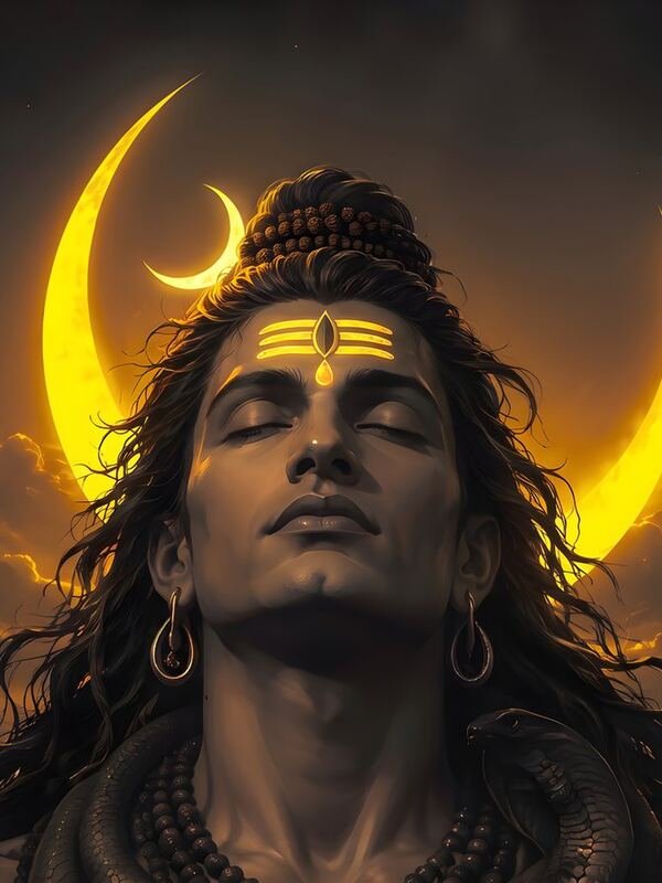 Lord Shiva with Golden Crescent Moon at Night – Ultra HD God Photo (Landscape)
