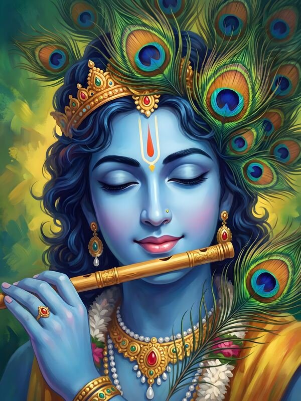 Krishna Playing Flute with Peacock Feathers – Ultra HD God Photo