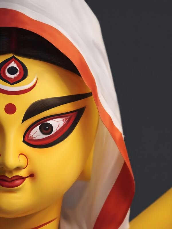 Maa Durga Close-Up Face with White Saree – Ultra HD God Photo