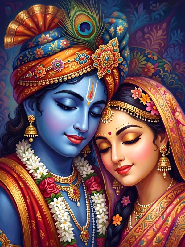Radha Krishna with Colourful Turban and Flowers – Ultra HD God Photo