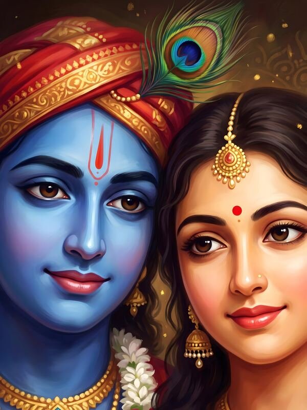 Radha Krishna Smiling Close-Up Portrait – Ultra HD God Photo