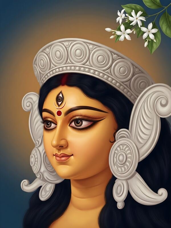 Maa Durga Side Face with White Shola Crown – Ultra HD God Photo