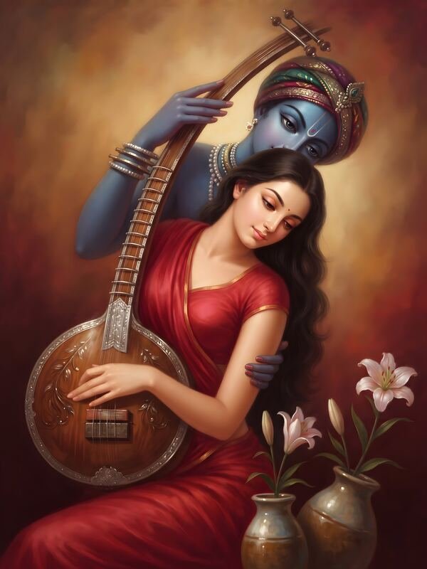 Radha with Veena and Krishna – Ultra HD God Photo