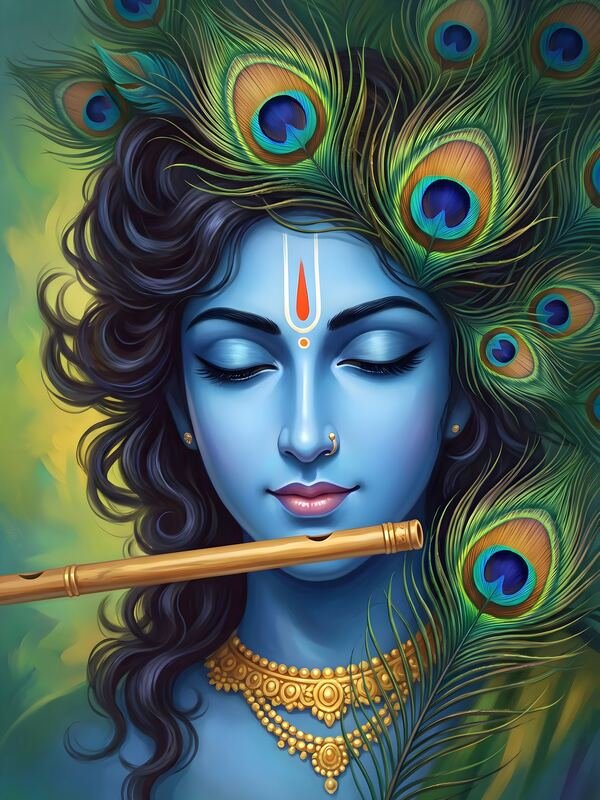 Krishna Playing Flute in Peacock Feathers – Ultra HD God Photo
