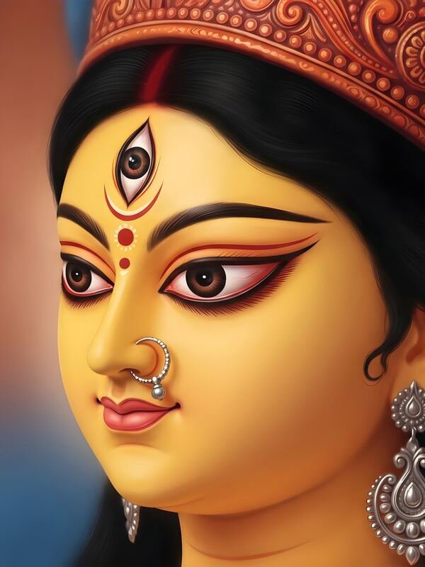 Maa Durga Side Face with Silver Earrings – Ultra HD God Photo (Landscape)