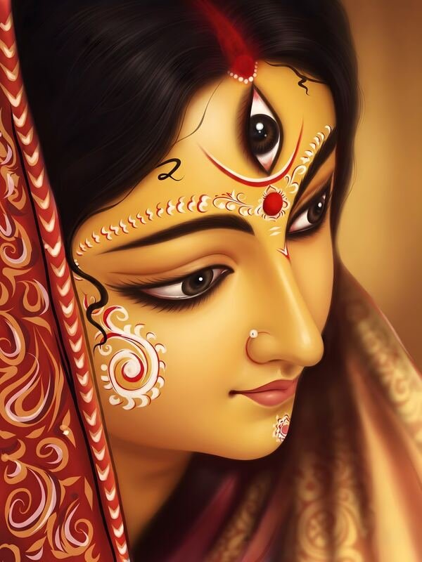 Maa Durga Side Face with Third Eye and Alpana – Ultra HD God Photo