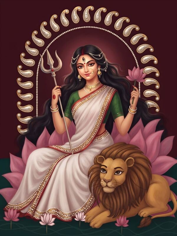 Maa Durga Seated with Lion and Trishul – Ultra HD God Photo