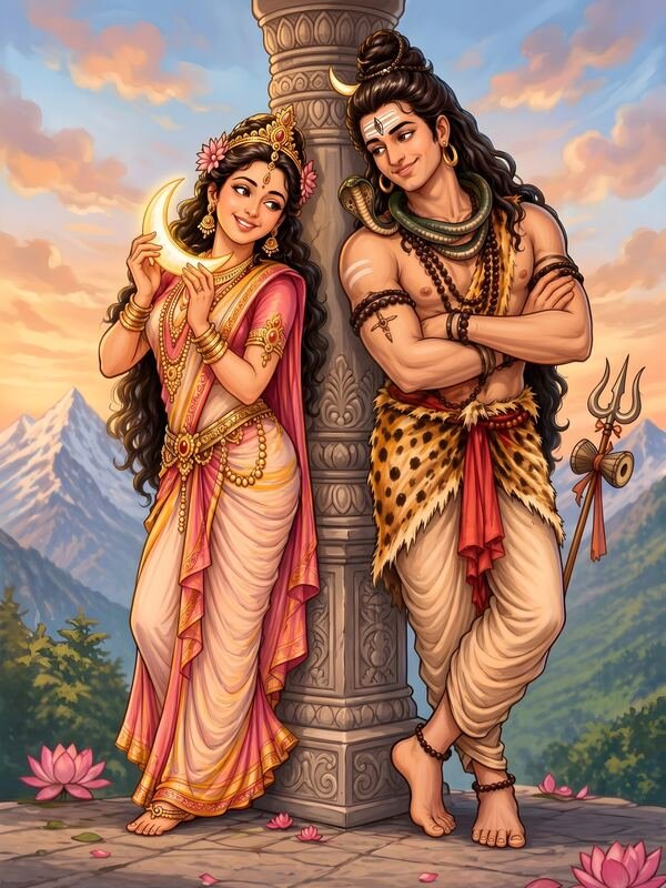 Shiva Parvati by the Temple Pillar – Ultra HD God Photo