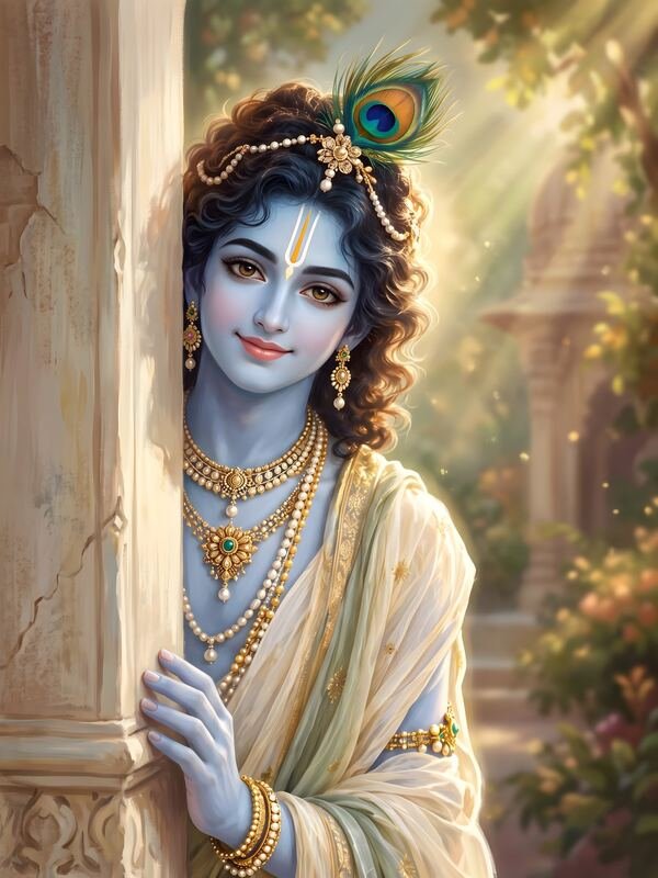 Krishna Peeking from Temple Pillar – Ultra HD God Photo