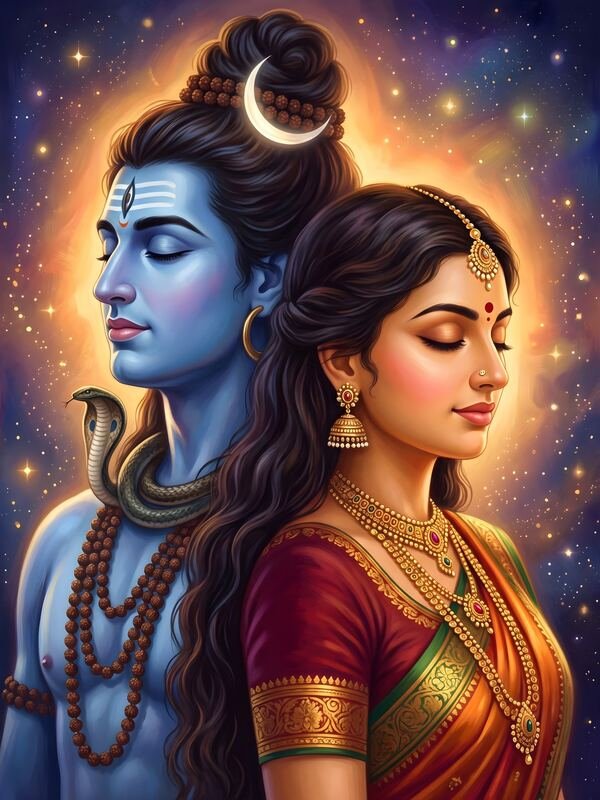 Shiva Parvati Under the Starry Sky – Ultra HD God Photo