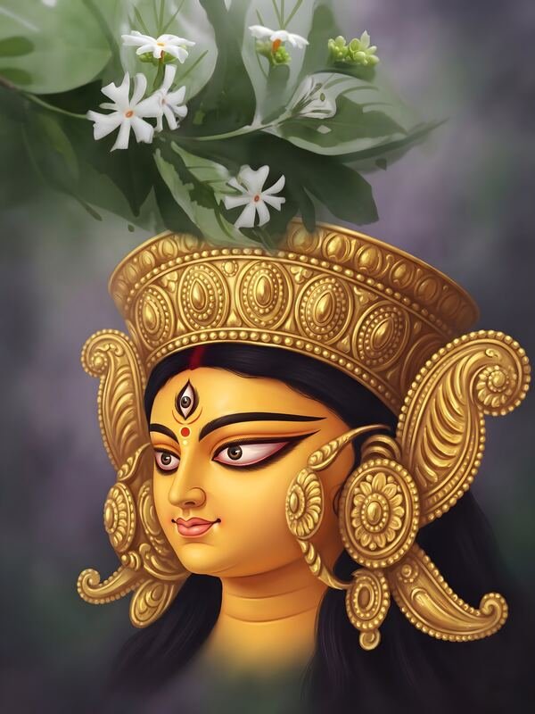 Maa Durga with Golden Crown and Jasmine – Ultra HD God Photo