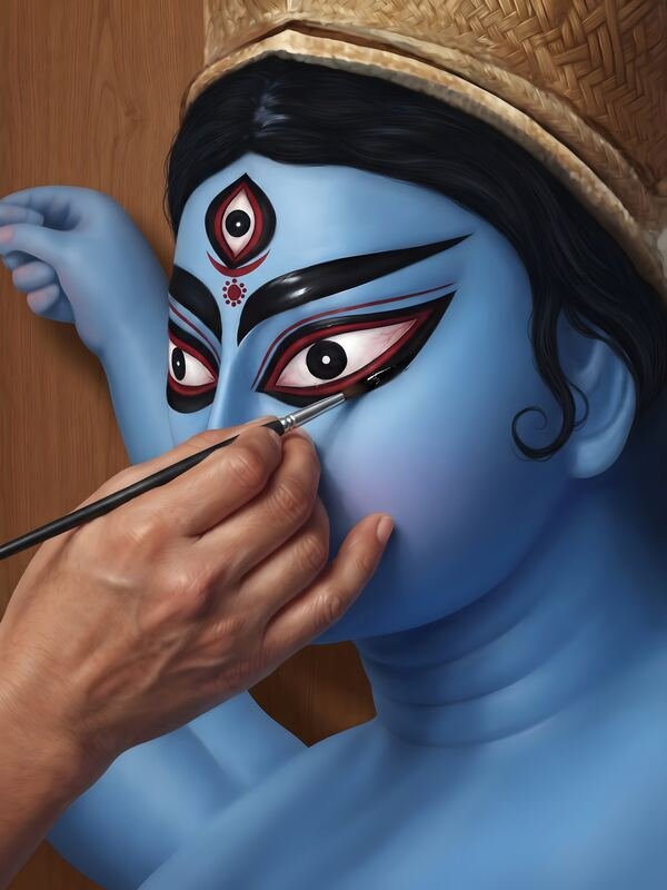 Artist Painting Maa Kali Idol Eyes – Ultra HD God Photo