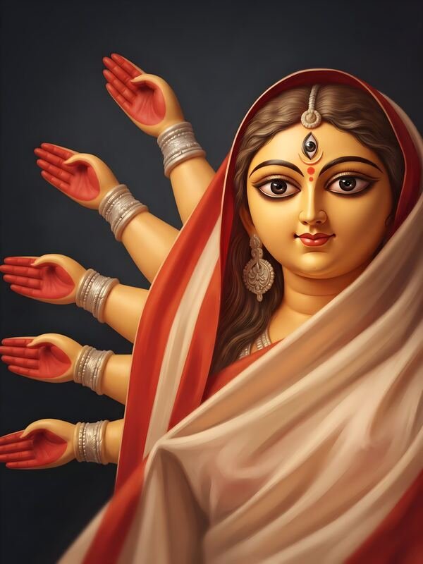 Maa Durga Many Arms in Cream Saree – Ultra HD God Photo