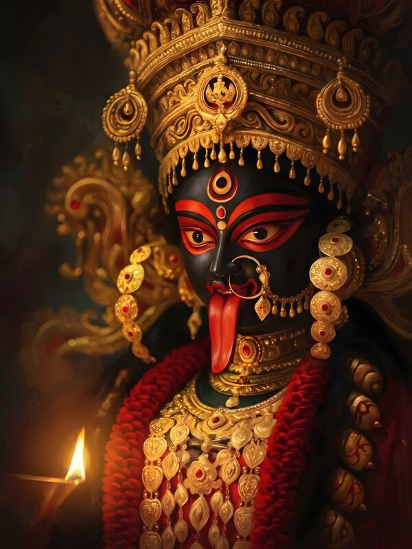 Maa Kali with Golden Crown and Diya – Ultra HD God Photo