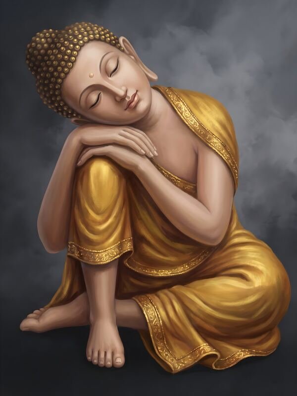 Sleeping Buddha in Golden Robe on Grey – Ultra HD God Photo