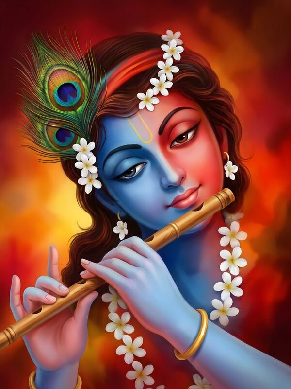 Krishna Playing Flute with Jasmine – Ultra HD God Photo